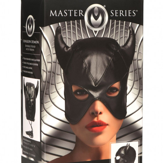 Маска з рогами Master Series: Dungeon Demon Bondage Mask with Horns, чорна Маска з рогами Master Series: Dungeon Demon Bondage Mask with Horns, чорна
