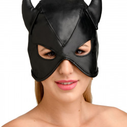 Маска з рогами Master Series: Dungeon Demon Bondage Mask with Horns, чорна
