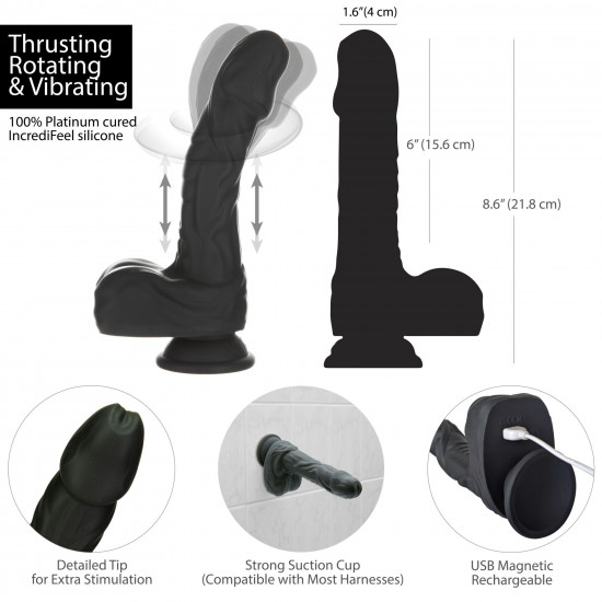 Фалоімітатор Naked Addiction – 8.6” Silicone Rotating & Thrusting Vibrating Dildo with Remote Black Фалоімітатор Naked Addiction – 8.6” Silicone Rotating & Thrusting Vibrating Dildo with Remote Black