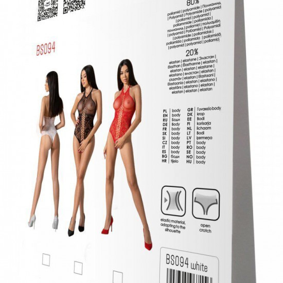 Бодістокінг з імітацією корсетної шнурівки Passion BS094 One Size, white, квітковий візерунок, з дос Бодістокінг з імітацією корсетної шнурівки Passion BS094 One Size, white, квітковий візерунок, з дос