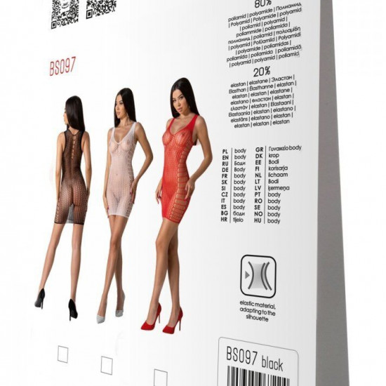 Мінісукня з вертикальним візерунком Passion BS097 One Size, black, плетіння з боків Мінісукня з вертикальним візерунком Passion BS097 One Size, black, плетіння з боків
