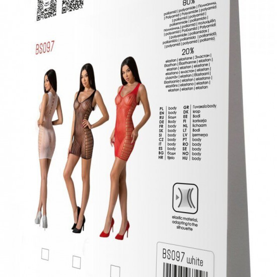 Мінісукня з вертикальним візерунком Passion BS097 One Size, white, плетіння з боків Мінісукня з вертикальним візерунком Passion BS097 One Size, white, плетіння з боків