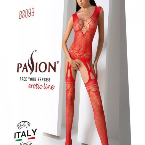 Бодістокінг з плетінням на грудях Passion BS099 One Size, red, відкритий доступ, імітація підв’язок Бодістокінг з плетінням на грудях Passion BS099 One Size, red, відкритий доступ, імітація підв’язок