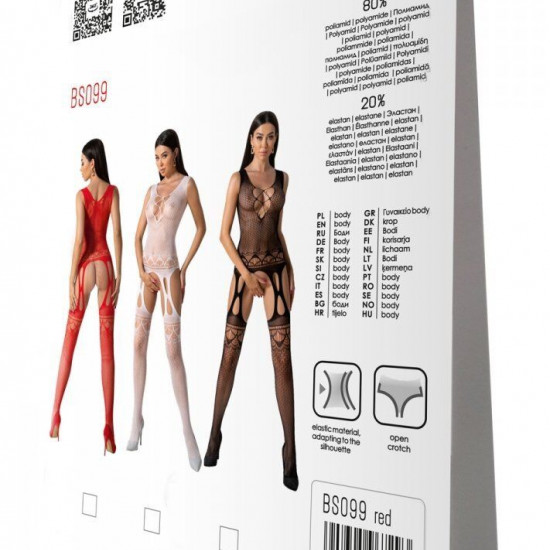 Бодістокінг з плетінням на грудях Passion BS099 One Size, red, відкритий доступ, імітація підв’язок Бодістокінг з плетінням на грудях Passion BS099 One Size, red, відкритий доступ, імітація підв’язок