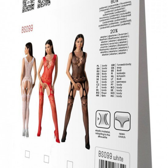 Бодістокінг з плетінням на грудях Passion BS099 One Size, white, відкритий доступ, імітація підв’язо Бодістокінг з плетінням на грудях Passion BS099 One Size, white, відкритий доступ, імітація підв’язо