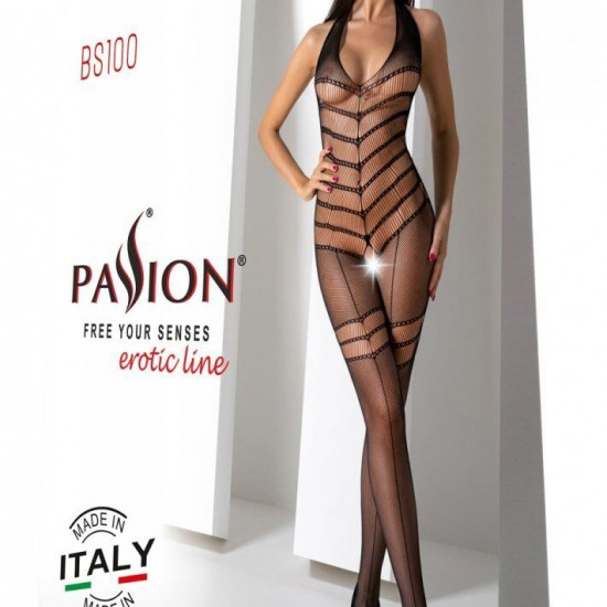 Бодістокінг з плетінням на животику Passion BS100 One Size, black, декоративний шов, з доступом Бодістокінг з плетінням на животику Passion BS100 One Size, black, декоративний шов, з доступом