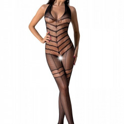 Бодістокінг з плетінням на животику Passion BS100 One Size, black, декоративний шов, з доступом
