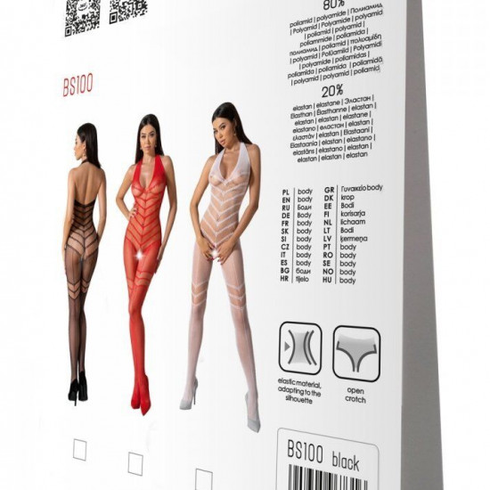 Бодістокінг з плетінням на животику Passion BS100 One Size, black, декоративний шов, з доступом Бодістокінг з плетінням на животику Passion BS100 One Size, black, декоративний шов, з доступом