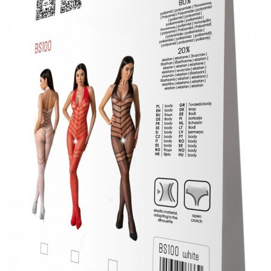 Бодістокінг з плетінням на животику Passion BS100 One Size, white, декоративний шов, з доступом Бодістокінг з плетінням на животику Passion BS100 One Size, white, декоративний шов, з доступом