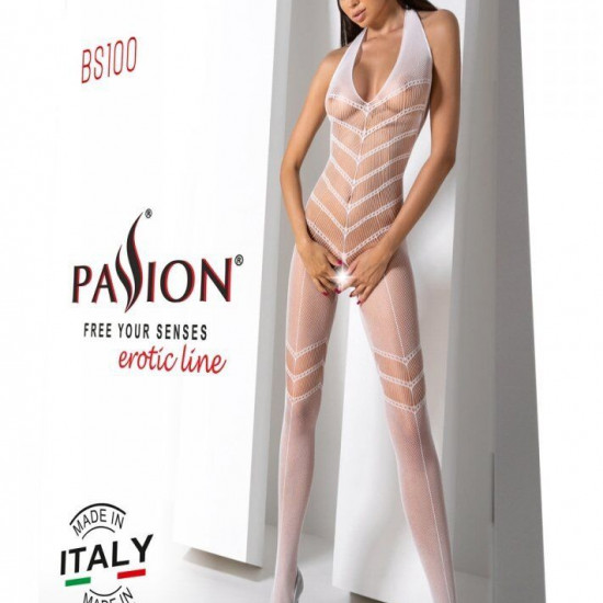 Бодістокінг з плетінням на животику Passion BS100 One Size, white, декоративний шов, з доступом Бодістокінг з плетінням на животику Passion BS100 One Size, white, декоративний шов, з доступом