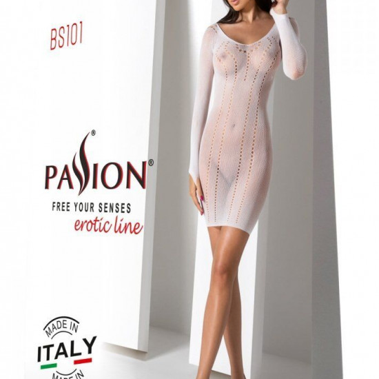Напівпрозора мінісукня Passion BS101 One Size, white, рукава-мітенки Напівпрозора мінісукня Passion BS101 One Size, white, рукава-мітенки