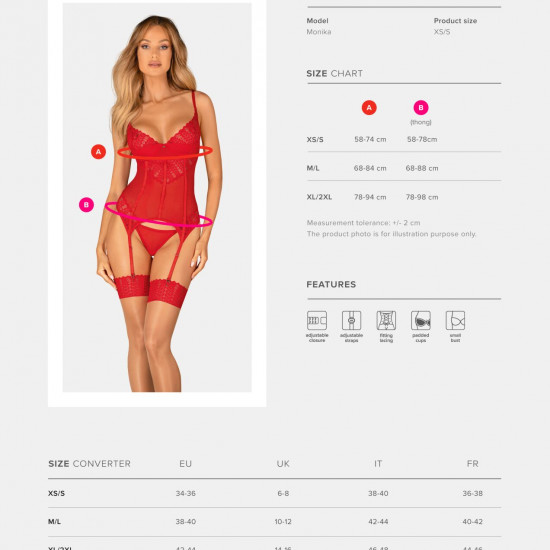 Комплект корсет та стрінги Obsessive Ingridia corset & thong M/L, червоний Комплект корсет та стрінги Obsessive Ingridia corset & thong M/L, червоний