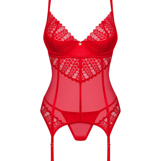 Комплект корсет та стрінги Obsessive Ingridia corset & thong XL/2XL, червоний Комплект корсет та стрінги Obsessive Ingridia corset & thong XL/2XL, червоний