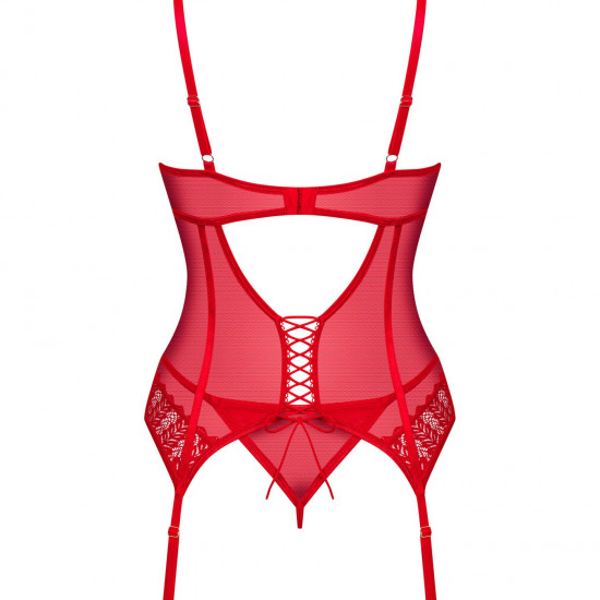 Комплект корсет та стрінги Obsessive Ingridia corset & thong XL/2XL, червоний Комплект корсет та стрінги Obsessive Ingridia corset & thong XL/2XL, червоний