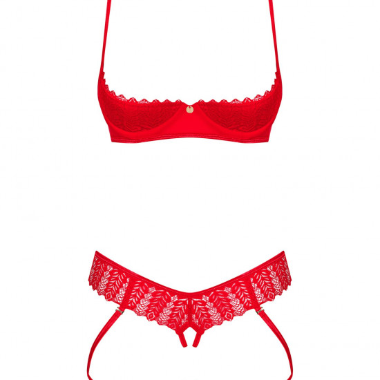 Комплект Obsessive Ingridia 2-pcs crotchless set XL/2XL, червоний, з доступом, відкриті груди Комплект Obsessive Ingridia 2-pcs crotchless set XL/2XL, червоний, з доступом, відкриті груди