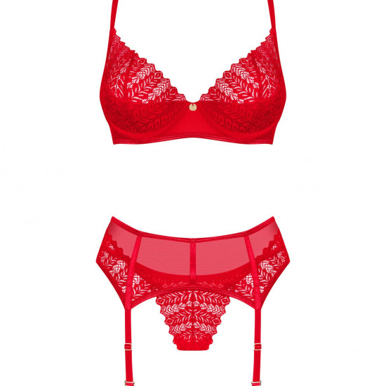 Комплект Obsessive Ingridia 3-pcs set XS/S, червоний, бюстгальтер, стрінги, пояс Комплект Obsessive Ingridia 3-pcs set XS/S, червоний, бюстгальтер, стрінги, пояс