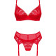 Комплект Obsessive Ingridia 3-pcs set XS/S, червоний, бюстгальтер, стрінги, пояс Комплект Obsessive Ingridia 3-pcs set XS/S, червоний, бюстгальтер, стрінги, пояс