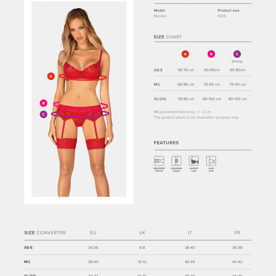 Комплект Obsessive Ingridia 3-pcs set XS/S, червоний, бюстгальтер, стрінги, пояс Комплект Obsessive Ingridia 3-pcs set XS/S, червоний, бюстгальтер, стрінги, пояс