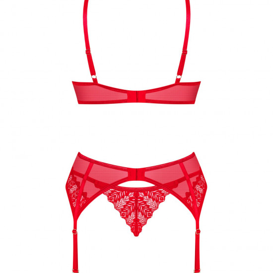 Комплект Obsessive Ingridia 3-pcs set XL/2XL, червоний, бюстгальтер, стрінги, пояс Комплект Obsessive Ingridia 3-pcs set XL/2XL, червоний, бюстгальтер, стрінги, пояс