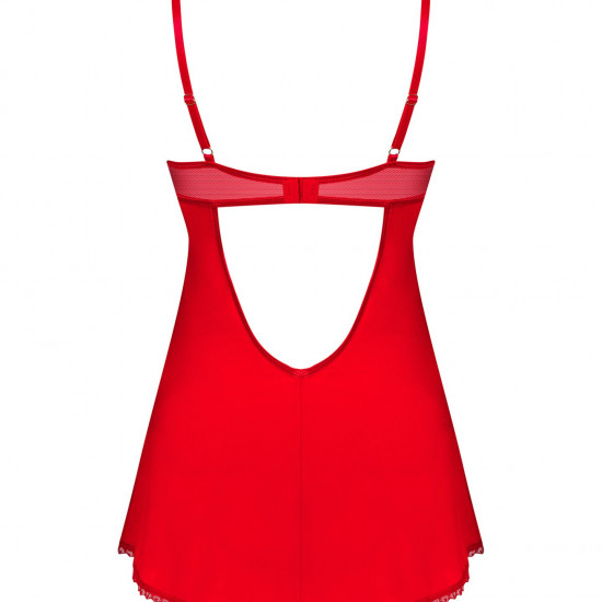 Пеньюар Obsessive Ingridia chemise & thong XS/S, червоний, сорочка, стрінги Пеньюар Obsessive Ingridia chemise & thong XS/S, червоний, сорочка, стрінги