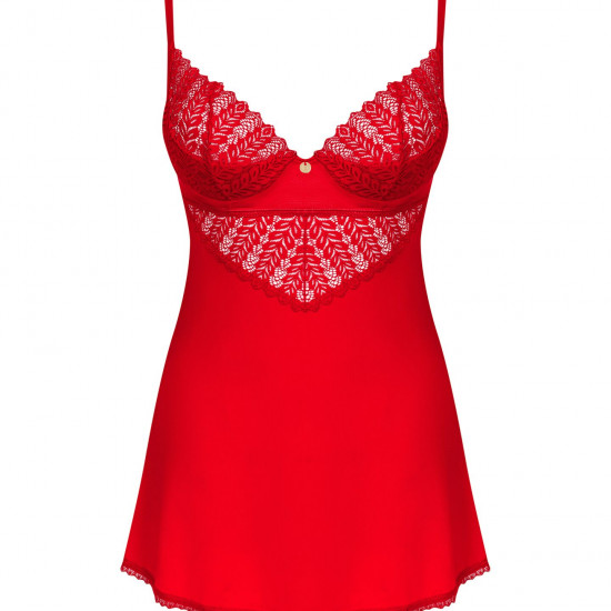 Пеньюар Obsessive Ingridia chemise & thong M/L, червоний, сорочка, стрінги Пеньюар Obsessive Ingridia chemise & thong M/L, червоний, сорочка, стрінги
