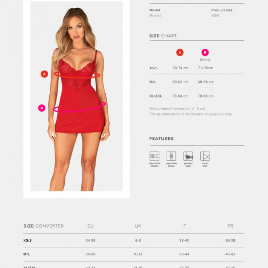 Пеньюар Obsessive Ingridia chemise & thong M/L, червоний, сорочка, стрінги Пеньюар Obsessive Ingridia chemise & thong M/L, червоний, сорочка, стрінги