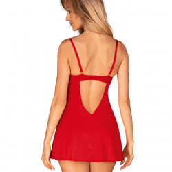 Пеньюар Obsessive Ingridia chemise & thong XL/2XL, червоний, сорочка, стрінги