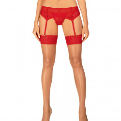 Панчохи Obsessive Ingridia stockings XL/2XL, бежеві з червоною резинкою