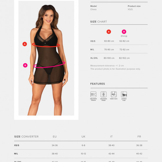 Пеньюар Obsessive Medilla chemise & thong XL/2XL Пеньюар Obsessive Medilla chemise & thong XL/2XL
