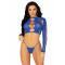 Комплект Leg Avenue Long sleeve crop top & string Royal Blue One Size, топ, стрінги
