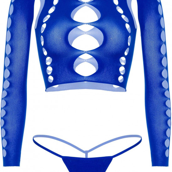 Комплект Leg Avenue Long sleeve crop top & string Royal Blue One Size, топ, стрінги Комплект Leg Avenue Long sleeve crop top & string Royal Blue One Size, топ, стрінги