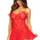 Сорочка бебі-дол Leg Avenue Rose Lace Flair Chemise Red, One Size Сорочка бебі-дол Leg Avenue Rose Lace Flair Chemise Red, One Size