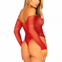 Сітчасте боді зі стразами Leg Avenue Crystalized fishnet bodysuit Red One Size