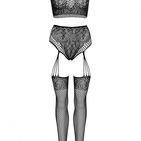 Еротичний комплект Leg Avenue Crop top and garter panty Black, топ, трусики з доступом, панчохи Еротичний комплект Leg Avenue Crop top and garter panty Black, топ, трусики з доступом, панчохи