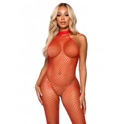 Еротичний сітчастий бодістокінг Leg Avenue Racer neck bodystocking Red