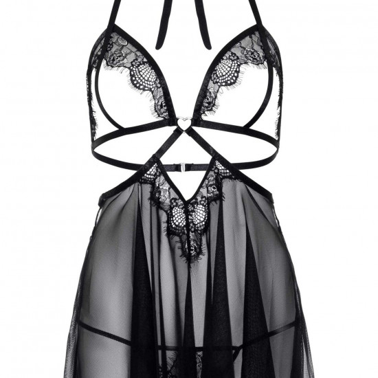 Сорочка бебі-дол з відкритими чашками Leg Avenue Lace and mesh babydoll & panty Black M, стрінги Сорочка бебі-дол з відкритими чашками Leg Avenue Lace and mesh babydoll & panty Black M, стрінги