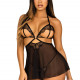 Сорочка бебі-дол з відкритими чашками Leg Avenue Lace and mesh babydoll & panty Black L, стринги Сорочка бебі-дол з відкритими чашками Leg Avenue Lace and mesh babydoll & panty Black L, стринги
