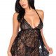 Сорочка бебі-дол Leg Avenue Floral lace babydoll & string Black S, стрінги Сорочка бебі-дол Leg Avenue Floral lace babydoll & string Black S, стрінги