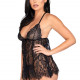 Сорочка бебі-дол Leg Avenue Floral lace babydoll & string Black L, стрінги Сорочка бебі-дол Leg Avenue Floral lace babydoll & string Black L, стрінги