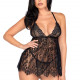 Сорочка бебі-дол Leg Avenue Floral lace babydoll & string Black L, стрінги Сорочка бебі-дол Leg Avenue Floral lace babydoll & string Black L, стрінги