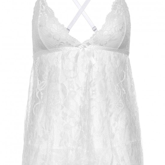 Сорочка бебі-дол Leg Avenue Floral lace babydoll & string White L, стрінги Сорочка бебі-дол Leg Avenue Floral lace babydoll & string White L, стрінги