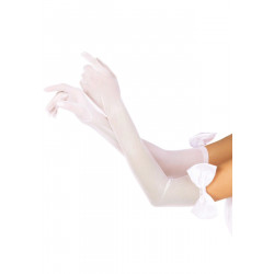 Довгі рукавички з бантом Leg Avenue Opera length bow top gloves White, напівпрозорі