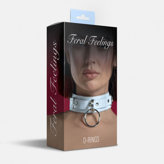 Нашийник для фіксації з натуральної шкіри Feral Feelings - D-Rings White Нашийник для фіксації з натуральної шкіри Feral Feelings - D-Rings White