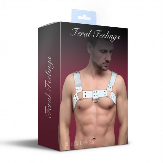 Чоловіча портупея на груди з натуральної шкіри Feral Feelings - Bulldog Harness White Чоловіча портупея на груди з натуральної шкіри Feral Feelings - Bulldog Harness White