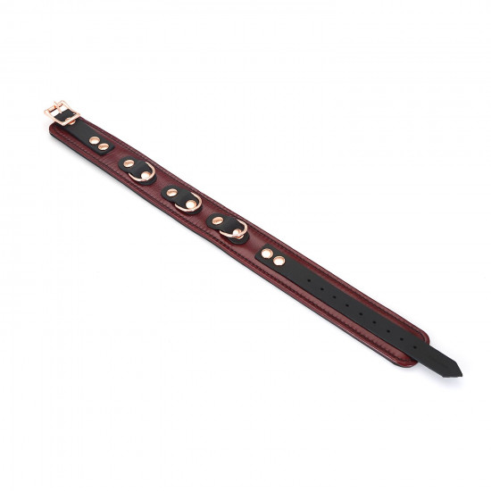 Шкіряний нашийник з повідцем Liebe Seele Wine Red Collar and Leash, 3 кільця для кріплення Шкіряний нашийник з повідцем Liebe Seele Wine Red Collar and Leash, 3 кільця для кріплення