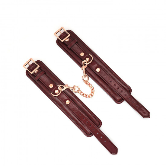 Шкіряні наручники Liebe Seele Wine Red Wrist Cuffs, знімний ланцюжок-кріплення Шкіряні наручники Liebe Seele Wine Red Wrist Cuffs, знімний ланцюжок-кріплення