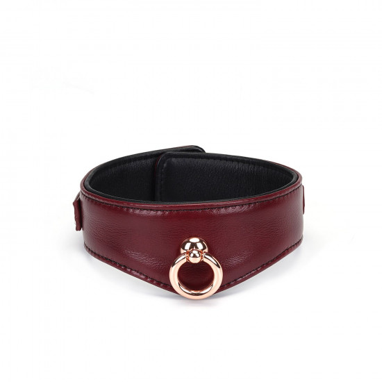 Шкіряний нашийник з повідцем Liebe Seele Wine Red Curved Collar, замок-сердечко Шкіряний нашийник з повідцем Liebe Seele Wine Red Curved Collar, замок-сердечко