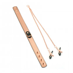 Нашийник із затискачами для сосків Liebe Seele Rose Gold Memory Collar with Nipple Clamps, шкіра