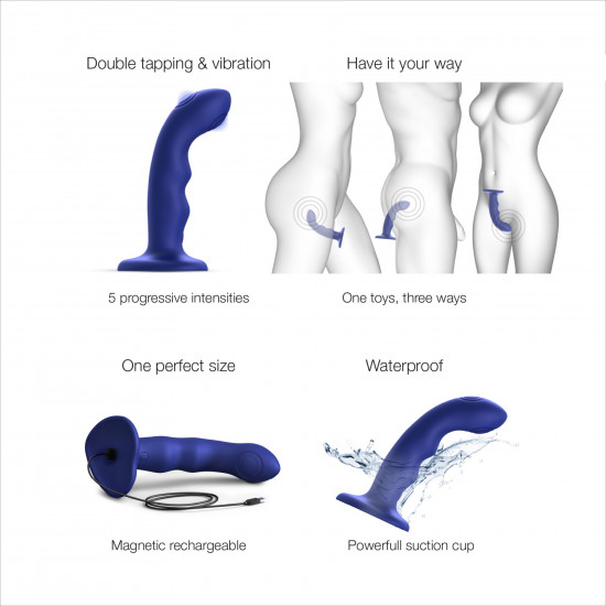 Насадка для страпона з подвійною точковою пульсацією Strap-On-Me TAPPING DILDO WAVE – NIGHT BLUE, М Насадка для страпона з подвійною точковою пульсацією Strap-On-Me TAPPING DILDO WAVE – NIGHT BLUE, М