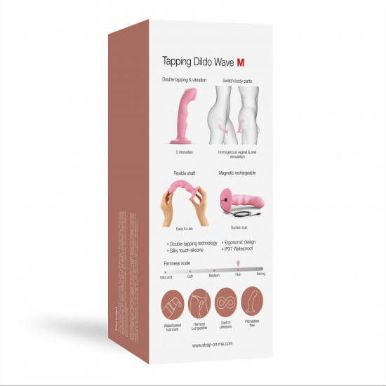 Насадка для страпона з подвійною точковою пульсацією Strap-On-Me TAPPING DILDO WAVE – CORAL PINK, М Насадка для страпона з подвійною точковою пульсацією Strap-On-Me TAPPING DILDO WAVE – CORAL PINK, М